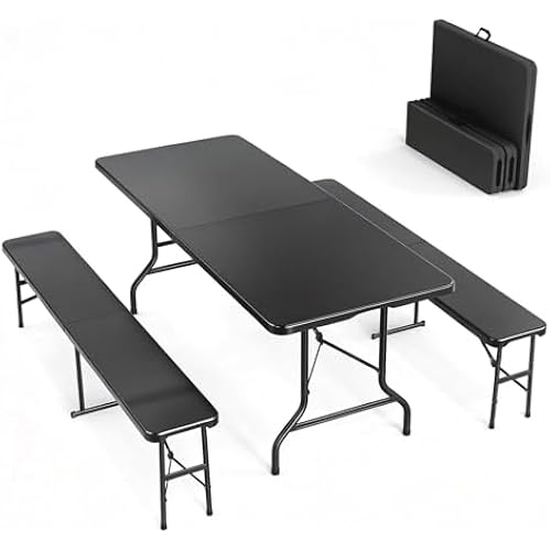 VINGLI Picnic Table Set with 2 Benches, 6 Feet Camping Table Chair Set