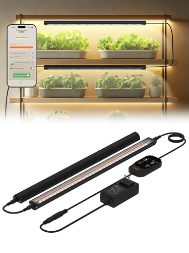 Smart Grow Light for Indoor Plants,3500K Full Spectrum LED Plant Light Strips with 3/9/12H Auto Timer,Stepless Dimming,Modular Design，Plug and Play (Black, 2 Pack 16W)