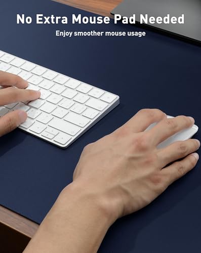 Image of Aothia Faux Leather Desk Mat - Large Mouse Pad, Non-Slip PU Leather Blotter, Waterproof Writing Surface for Office and Home (Dark Blue, 63 inch x 17 inch)