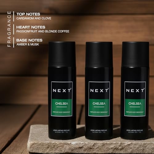 Image of Next Care Chelsea Perfumed Body Spray for Men & Women | Long Lasting Deodorant Spray | Smokey Vanilla & Oudh Fragrance | Fresh Daily Deodorant | 150ml Each (Pack of 2) - Chelsea