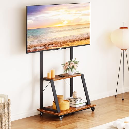 Dripex TV Ständer mit Rollen, Höhenverstellbar TV Lowboard Board mit 2 Ablagen für 32-70 Zoll Fernseher, Mobiler TV Schrank für Wohnzimmer und Büro, 159H x 77B x 43T