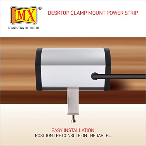 Image of MX Premium Power Console 16 Amp 6 Universal Sockets with 2 USB Charging Port Extension Board - with Removable Desk Clamp Power Strip Master Switch (Desk Clamp Power Strip-6 /13 AMP- 2 Outlets + 2 USB)