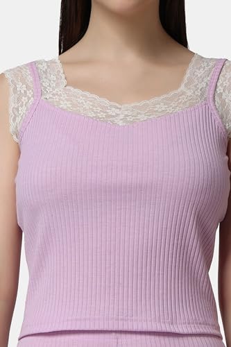 Image of POPWINGS Casual Lavender Solid Rib Crop Top and Trouser Co-ord Set for Women