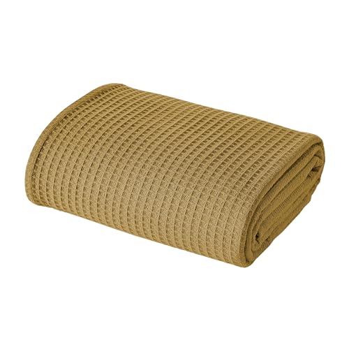 Image of Modern Threads 100% Cotton Waffle Thermal Blanket, Gold, King /California King