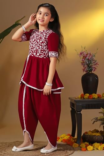 Image of Fashion Dream Girl's Slik Blend Embroidery Salwar Suit|Kids Salwar Suit Set|Embroidered Suit for Girls|Ethnic Wear|Girls Suit Set