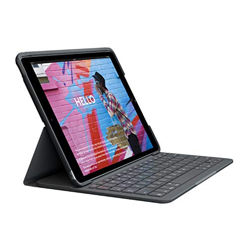 Logitech iPad (7th, 8th and 9th Generation) Keyboard Case | Slim Folio with Integrated Wireless Keyboard (Graphite), 7.3" x 10.1" x 0.9" by Logitech - Used condition - US$38.70