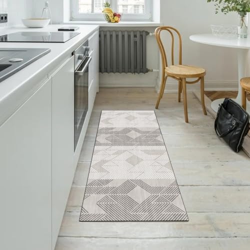 Alfombra para pasillo antideslizante y lavable con diseño moderno gris 5