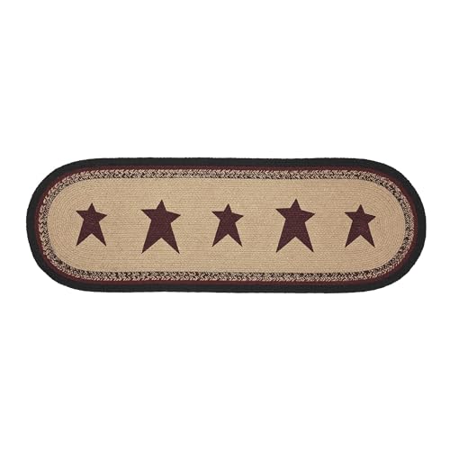 VHC-Brands-Braided-Cotton-Table-Runner-12×36-Cotton-Dining-Room-Kitchen-Table-Runner-Jute-Style-Farmhouse-Stenciled-Connell-Collection-Rectangle-12×36-Stars-Burgundy VHC Brands Braided Cotton Table Runner 12×36 Cotton Dining Room Kitchen Table Runner Jute Style Farmhouse Stenciled Connell Collection Rectangle 12×36 Stars Burgundy