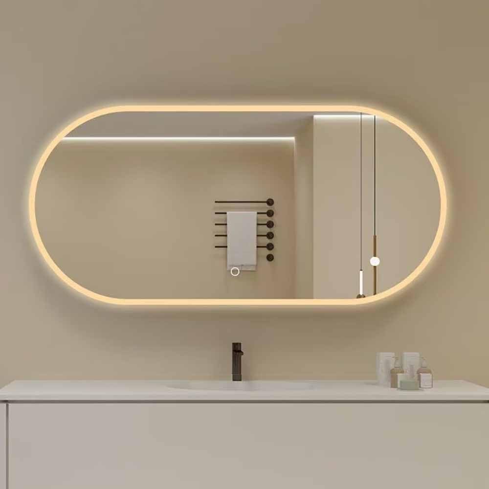 60x120cm LED Espejo Ovalado para Baño, Espejo de Maquillaje Pared con Luz LED de 3 Colores, Antivaho Regulable, sin Marco, Control Tactil(Horizontal,24x36inch)
