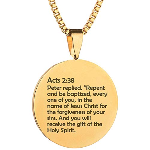 Bible Verse Acts 2:38 Repent and Be Baptized Stainless Steel Religious Christian Pendant Necklace
