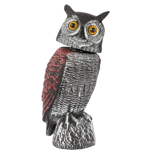 WonderField Fake Owl Decoys to Scare Birds Away-15.8 Inch Rotating Head Sculptures Nature Enemy Scarecrow Plastic Owl Statues Bird Control and Pigeon Deterrent Outdoor for Outside Patio Yard
