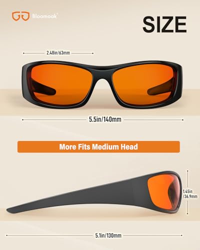 Image of Bloomoak 99% Blue Light Blocking Glasses, Nighttime Sleep Glasses, Gaming Glasses, Wraparound Blocks Top, Side And Front Blue Lights, For Night Use Computers,Tablets,Phones, Orange
