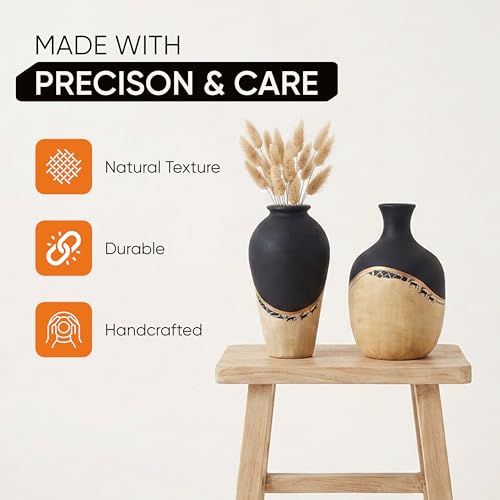 Image of Aakriti Art Creations Midnight's Secret Small Vase Set of 2 | Terracotta Modern Art Flower Vases | Matte Finish Decorative Vases for Living Room, Table Decor & Gifting