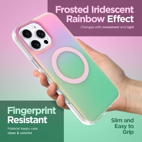 Image of Magnetic Case for iPhone 16 Pro Max [Compatible with Magsafe] | [Anti-Yellowing] [1 Screen Protector] Cute Fashion Iridescent Case for iPhone 16 Pro Max 6.9 inch 2024, Pink Green