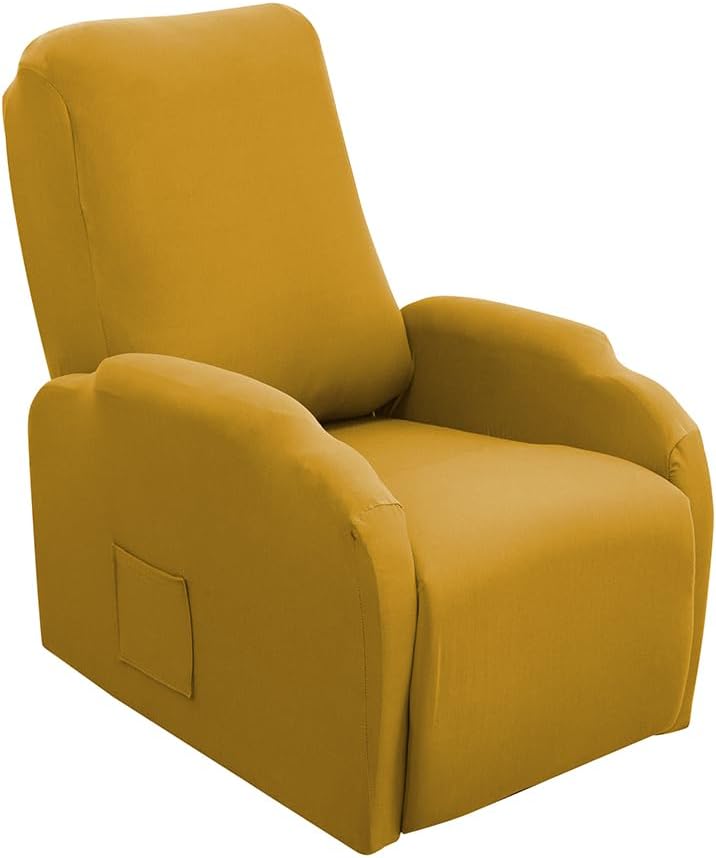 CRFATOP Recliner Chair Covers 4 Pieces Solid Small Reclining Slipcovers with Pocket Stretch Recliner Couch Slipcovers for Home Theater 1 Seat Recliner Sofa Cover for Kids Dogs Pets,Ginger