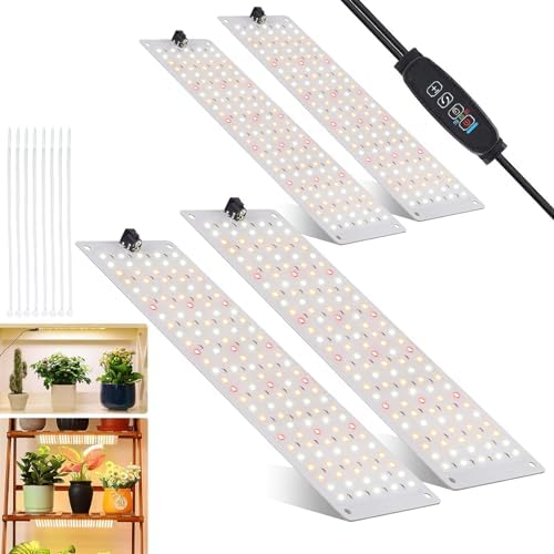 Lot de 4 lampes LED à spectre complet pour plantes avec 540 LED, lampe de croissance pour plantes d'intérieur, avec minuterie, 10 types de luminosité