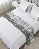 Grey Forest Tree Bed Runner Scarf Full Queen Size,Bed Throw Runners&Scarves for Twin Full Queen King Foot of Bed,Bedroom Hotel Wedding Room Decoration,Farmhouse Country Nature Scenic Painting 83'x20'