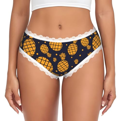 LMNvbz Bragas de encaje con estampado de piña dorada para mujer, suaves, transpirables, de cobertura completa, para un uso diario cómodo, blanco, S