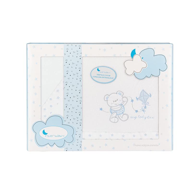 mibebestore Sabanas de Invierno CORALINA Extrasuave MINICUNA 50x80 Corazón Azul   (Bajera+encimera+Funda Almohada)   Color: Blanco/Azul   Oferta