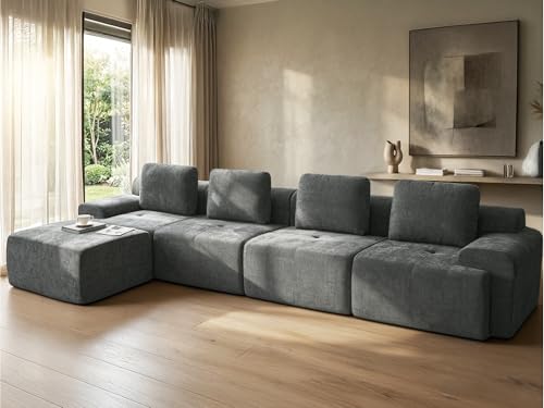 Image of 159 inch L Shaped Oversized Boneless Couch, Comfort Cloud Sectional Couches for Living Room, Modular Sofa High Back & Extra Deep Seat, No Assembly, Soft Chenille (Dark Grey, 159 inch-L shaped（4+1）)