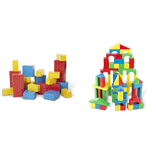 Melissa & Doug Deluxe Jumbo Cardboard Blocks (24 Pieces) & Wooden Building Blocks Set - 100 Blocks in 4 Colors and 9 Shapes