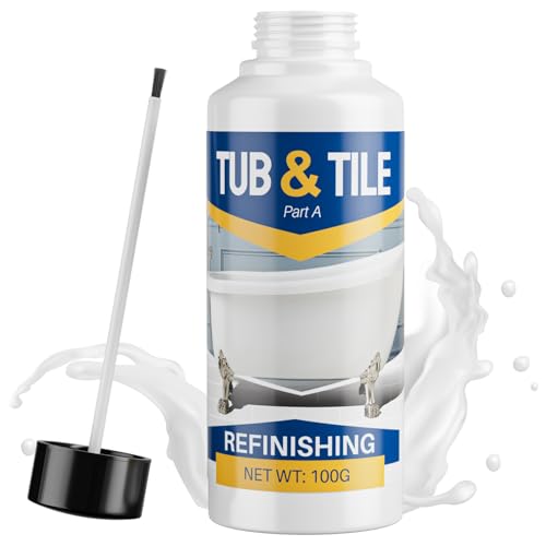 Xmntdo Tub and Tile Paint 3.5 oz Tub Paint for Bathtub 1-Part Bathtub Touch Up Paint White for Sink Bathroom Kitchen Countertop Water Based & Low Odor Semi-Gloss white 5-5.5 sq ft (No Need Part B)