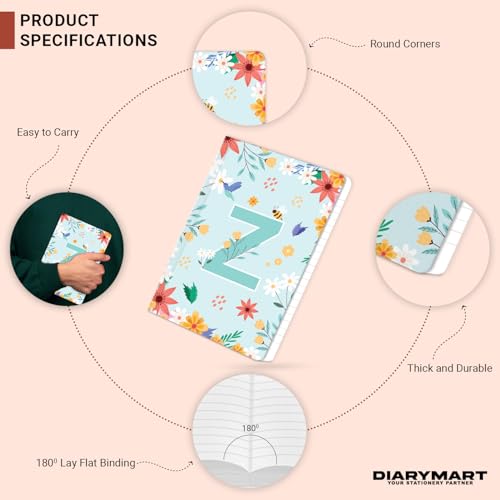 Image of Initial Z Premium Soft Bound Notebook Diary for Girls and Women (B6, 90 GSM, 160 Ruled Pages) Floral Design Notebook Journal Diary