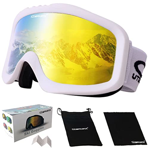OUTDOOR SPARTA Ski Goggles(2. White Frame, Full Lens Revo Gold ...