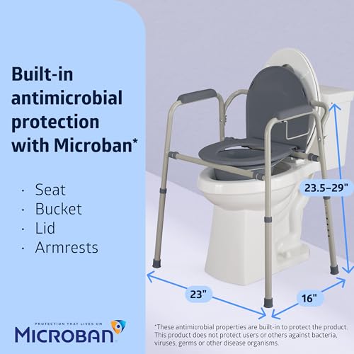 Medline MDS89664KDMBG 3-In-1 Steel Adjustable Bedside Commode W/ Microban Protection thumb #3