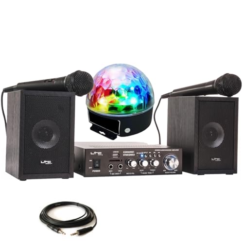 Générique Chanson Pack KARAOKE-STAR2MKII LTC Enfant - 2 Enceintes 2 Micros 1 Ampli Bluetooth USB SD 100W - Jeu Lumière Astro LEDs RGB - Cadeau Soirée