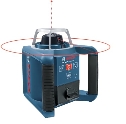 Bosch Professional Nivel láser giratorio GRL 300 HV (haz de luz roja, receptor láser LR 1 con montura, alcance hasta 300 m de diámetro, batteries rechargeables (2xD, 1x9V), Cargador, en L-Boxx)