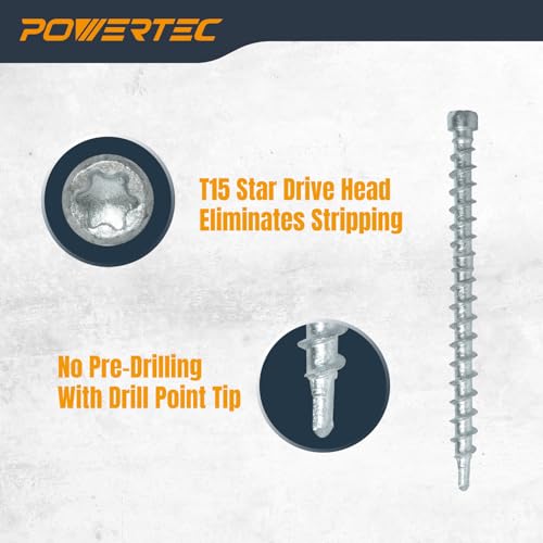 Image of POWERTEC #10 x 2-3 /8 inch Anti-Split Edge Deck Screws (250 Pack) - Ruspert Coated Hidden Deck Fasteners, T15 Star Drive for Hardwood & Composite Decking, Compatible with Edge Deck Jigs (72185)