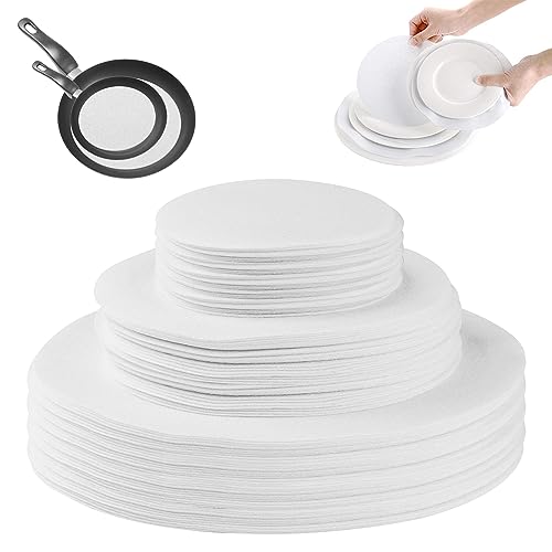 LITLANDSTAR Plate China Storage Dividers, 144 Pieces with 3 Different Sizes Premium Felt Plate Dividers Round China Dish Protectors for Porcelain Cookware Protecting and Stacking, White