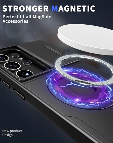 ANNGELAS for Samsung Galaxy S23 Ultra Mag-Safe Kickstand Case with Slide Camera Cover,Slim Shockproof Military Heavy Duty Anti-Drop Full Body Protection,360 Rotating Stand Magnetic Phone Case(Black) - Thumbnail 4