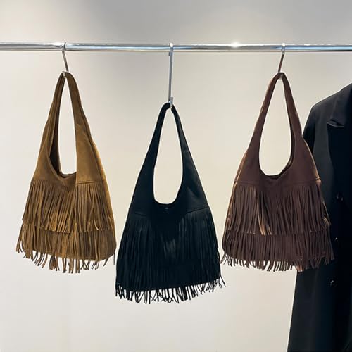 Bolso de mano vintage de gamuza para mujer con flecos y asas miniatura 3