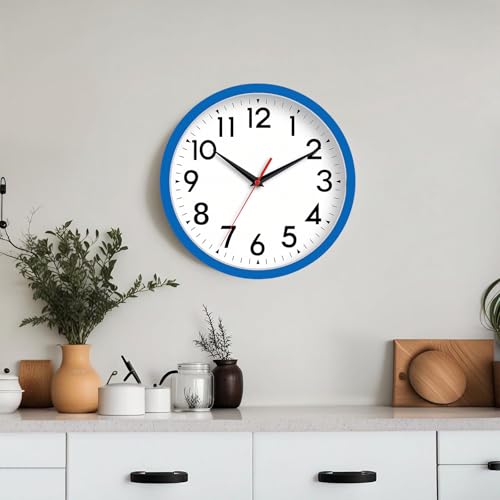 Image of DAXSMY Wall Clock Small Analog 8 Inch Silent Non Ticking Battery Operated Modern Simple Decorative for Kitchen Office Bedroom Bathroom Living Room(Blue)