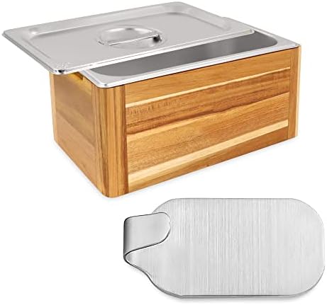 BRUVVERS Acacia Wood Compost Bin - Countertop Trash Can for Smell-Proof Indoor Composting, with Adhesive Lid Holder and 1.6 Gal Container for Your Kitchen