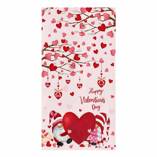 Image of Happy Valentine's Day Kitchen Towels,Gnomes Red Heart Pink 18x28 Inches Soft Kitchen Dish Cloth, Love Tree Cotton Tea Towels /Bar Towels /Hand Towels,(1 Pack)