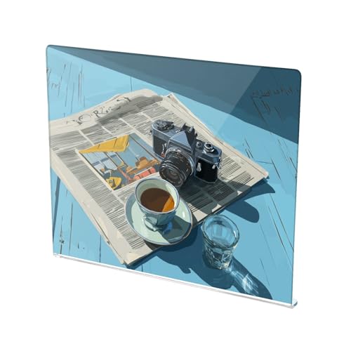 Coffee Camera Newspaper Acrylic Cutting Board with Counter Clear Kitchen Chopping Board for Bread Vegetables and Fruit Non Slip Food Prep Board