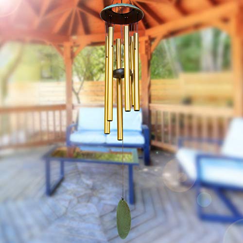 Image of Wind Chimes for Outside,38 inch Memorial Wind Chimes Large Wind Chime Deep Tone with 6 Tuned Tubes Soothing Melodic Tones Sympathy Gifts for Mom Garden Home Hanging Decor (Gold)