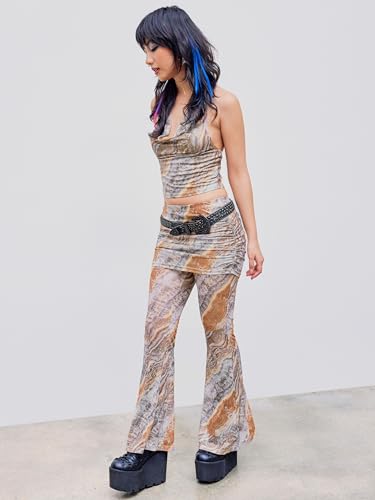 CIDER Low Rise Abstract Ruched Flared Trousers4