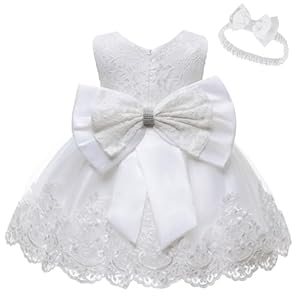 LZH Baby Girls Ruffle Lace Backless with Headwear,Bowknot Flower Dresses Pageant Party Wedding Baby Girl Christmas Dress