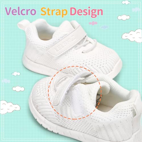 Baby Shoes Boys Girls First Walking Lightweight Non-Slip Toddler Sneakers Infant Tennis Shoes 6 9 12 18 20 24 Months White — view 4