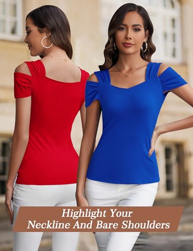Image of Blingfit Cold Shoulder Tops Summer Tunic Shirts for Women T Shirts V Neck Short Sleeve Casual Tees Blouses 2026