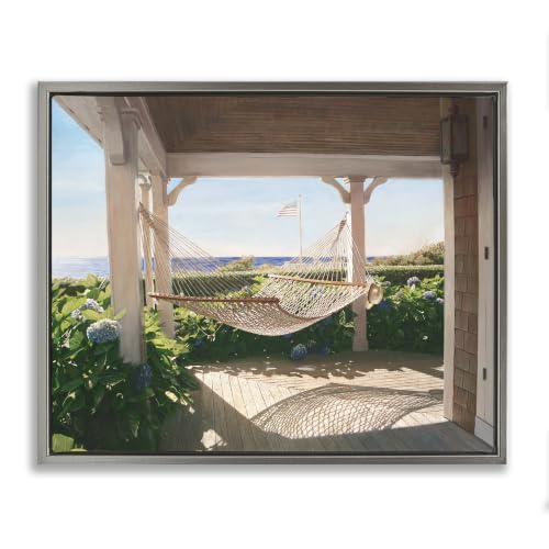 Tranquil Hammock Coastal Porch, 17 x 21 Inch Canvas in Floater Frame