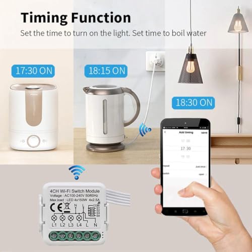 Image of Kerr Smart Switch Module (Mini-Series), Retrofit Smart Switch 10A, 230V AC, Supports Schedule, APP & Voice control, Compatible with Alexa and Google Home Assistant. (Wifi, 2CH)