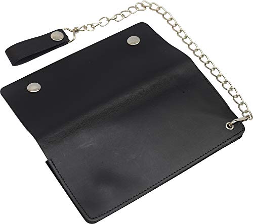 Marshal Men's Genuine Leather Long Chain Biker Wallet Black Billfold Trucker (Plain Black) #TOP5