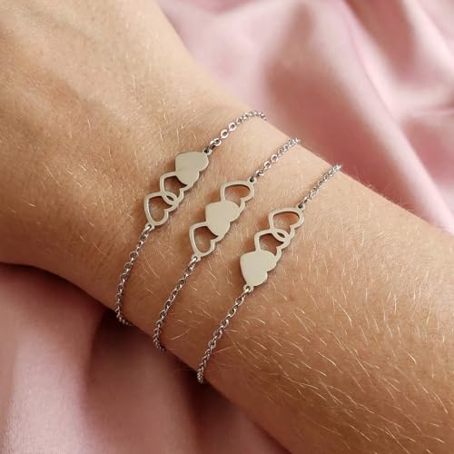 Image of 2 /3Pcs Big Middle Little Sis Heart Adjustable Braided Bracelet Set | Matching handmade sister friendship bracelets, sweet jewelry gifts for sisters, BFF friends, women and teengirls