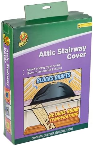 Duck Brand Stairway Attic Cover, Energy Saving Attic Insulation Cover Fits Openings up to 25.5 Inches by 54 Inches for Year-Round Weatherization, Black, 286209