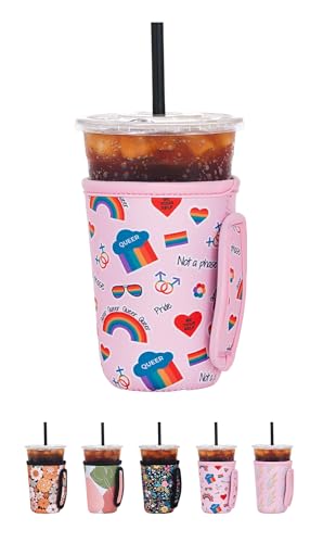 Cavllson Reusable Insulated Neoprene Iced Coffee Sleeves & Coffee Cup Holder Universal Fit 16-32oz Cups for Hot/Cold BeveragesLGBT Medium 22-28oz